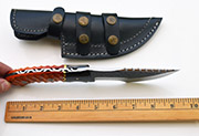 D2 Hunting Knife with Hand-Carved Orange Wood Handle, Leather Sheath