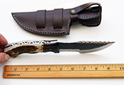 Stag D2 Tracker Hunting Knife with Stag Antler Handle, Leather Sheath